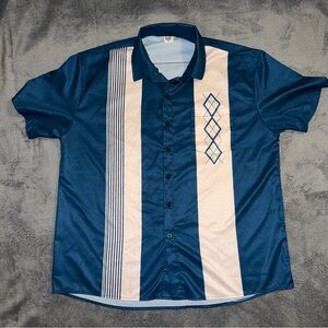 Hardaddy Mens Geometric Print Short Sleeve Button Up Shirt Blue Size XL